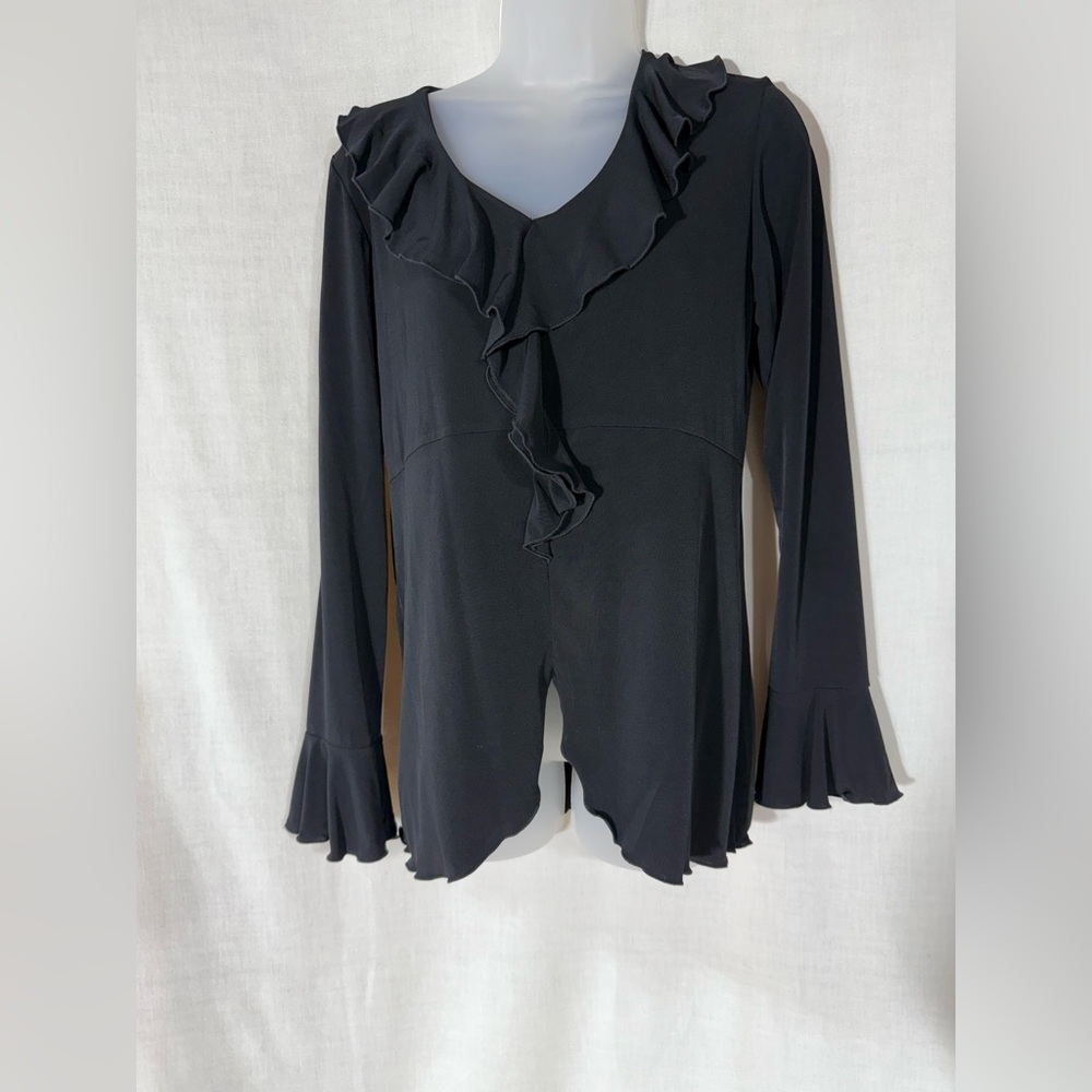 Simonton says by George Simonton Elegant Black Ruffle knit Women's Top Sz S